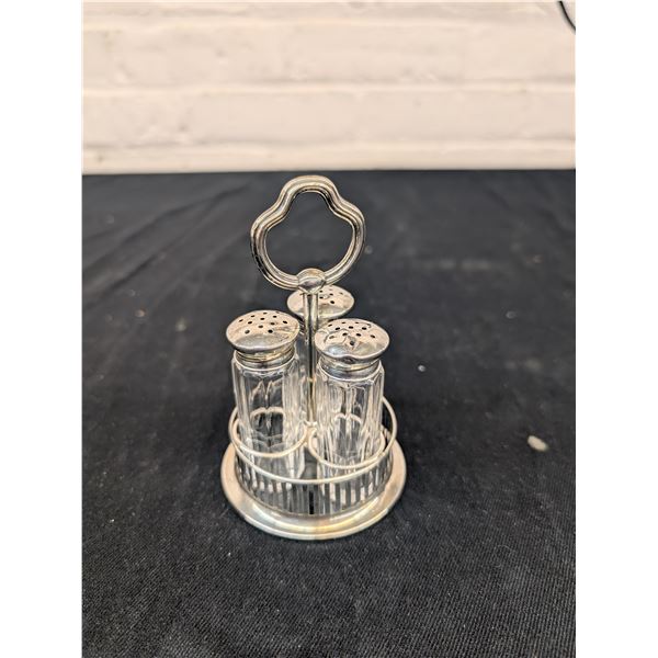 Sterling Salt Pepper 3 Shakers Set with Carrier