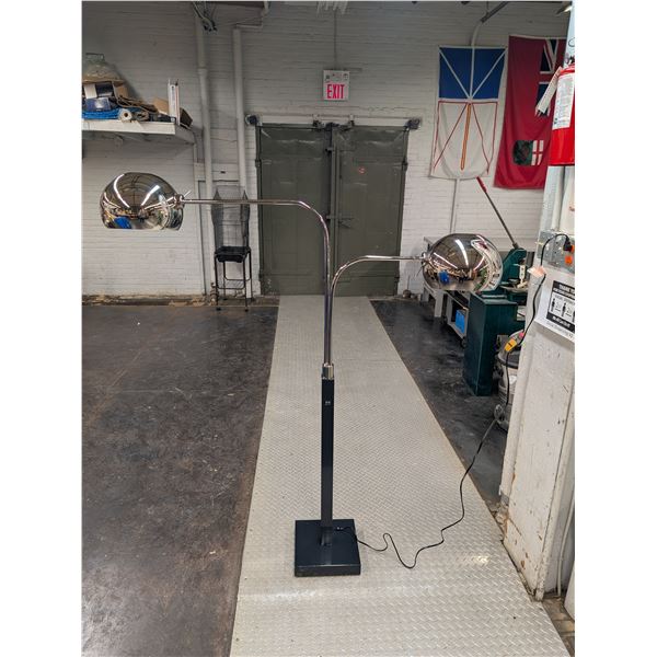 Modern Industrial Commercial Chrome Shade 2 Light Floor Lamp NOS
