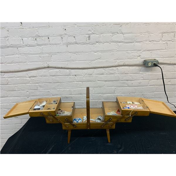 Vintage Wooden Fold-Out Sewing Basket