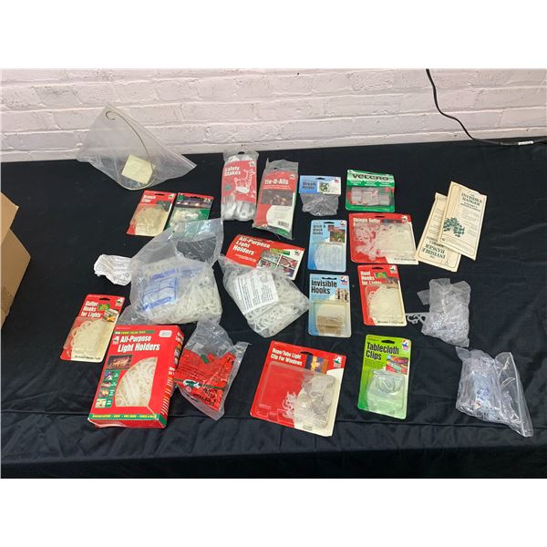 Box of Vintage Christmas Light Hangers / Hooks / Clear Plastic Hooks and Hang Tabs