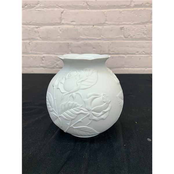 M. Frey Kaiser West Germany White Round Vase Floral Relief