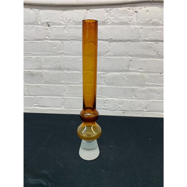 Vintage Art Glass Amber Glass Vase / Candlestick with Frosted Base Tall 17"