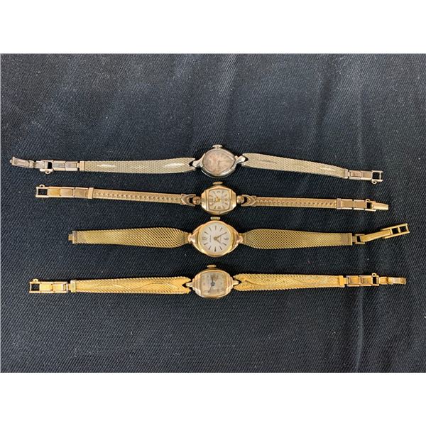 Lot of 4 Vintage Women's Mechanical Wristwatches Bulova, Elco, etc