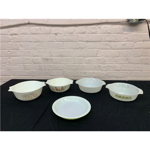Lot of 5 Pyrex Casserole Dishes and Pie Dish