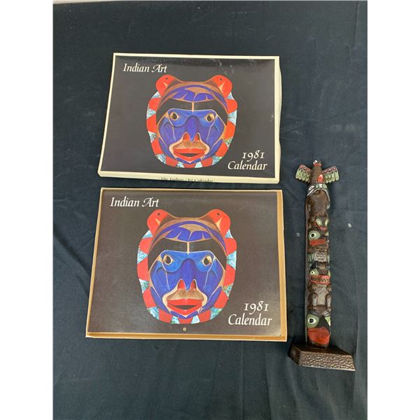 1981 Indigenous Art Calendar and 14" Haida Art Totem Pole