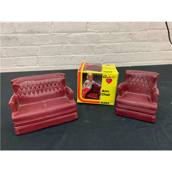 Marx Sindy Sofa & Chair Dollhouse Furniture 1970s