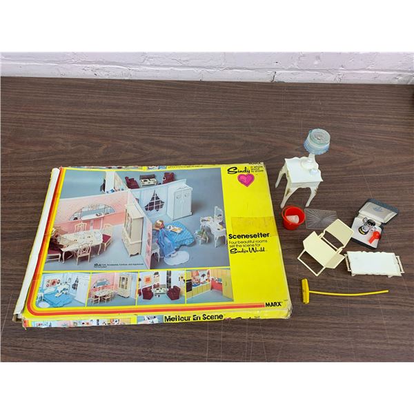 Marx Sindy 1970s Scene Setter Nightstand & Loose pcs