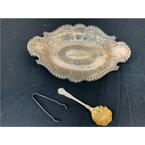 3pcs Silverware Serving Spoon, Small Fork Tongs and 12" Tray
