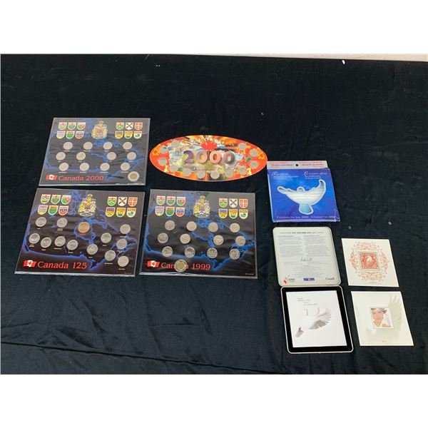 Lot of Canada Coin Sets 1999, 2000, 125th Anniversary and Millennium Keepsake Stamp