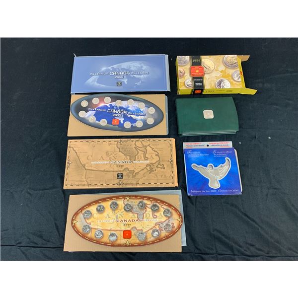 4pcs Canada Millennium 2000 Coin Sets, Stamp and 1999 Coin Set