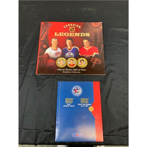 2pc Canadian Legends NHL Hall of Fame Medallion Collection and 50th All Star Game Stamp Set