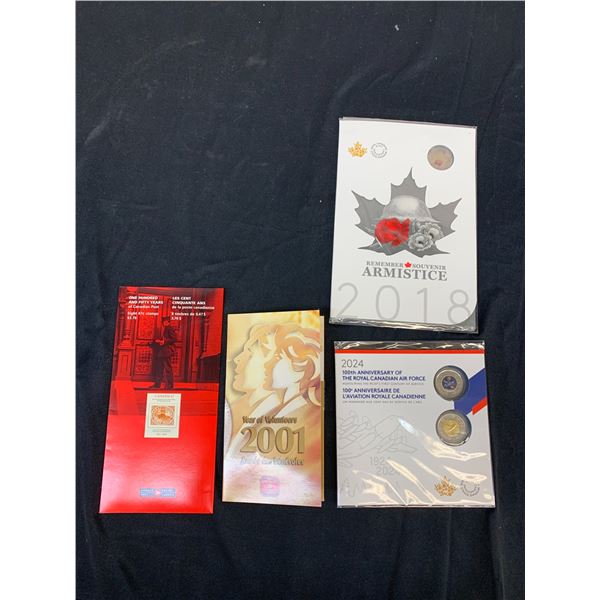Lot of 4 Stamp and Coin Sets 2018, 2024, 2001, 150 Years Stamp Sheet NEW, etc