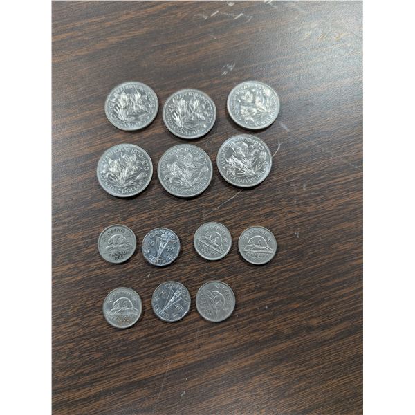 Lot of 6 1870-1970 Manitoba Canada Dollars and 7 1940s Nickels