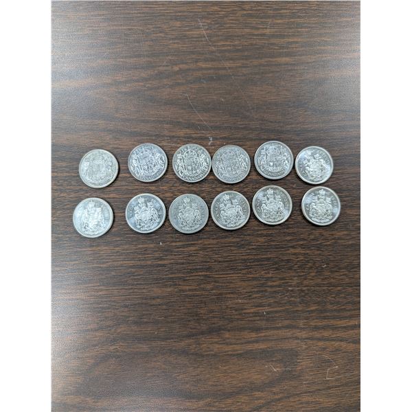 Lot of 12 Canada Silver Half Dollar 1942-1964
