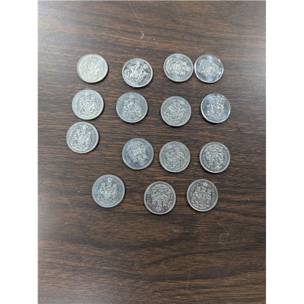 Lot of 15 Canada 50 Cent Coins Nickel 1970-2002