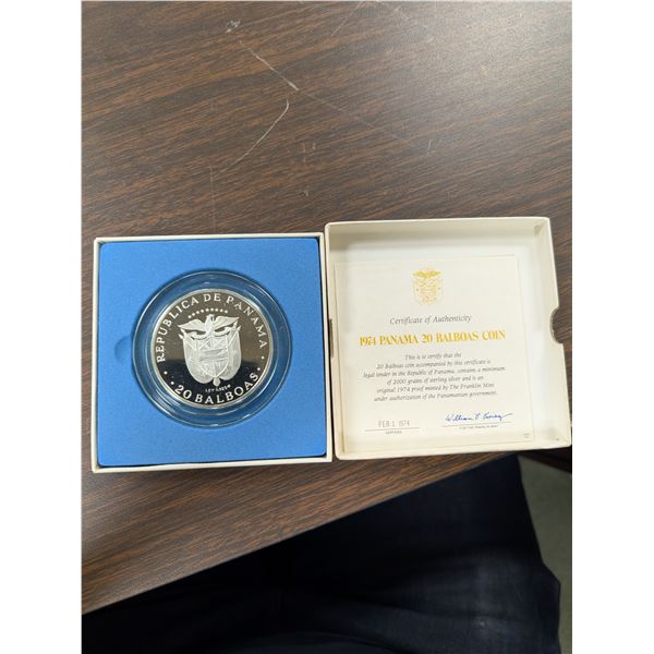 1974 Panama 20 Balboas Coin 2000 Grains Sterling Silver Franklin Mint