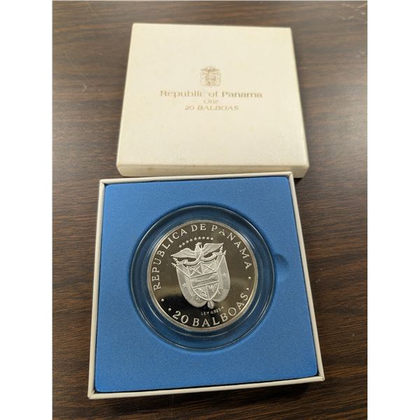 1974 Panama 20 Balboas Coin 2000 Grains Sterling Silver Franklin Mint