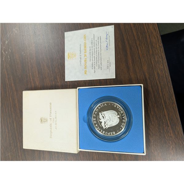 1974 Panama 20 Balboas Coin 2000 Grains Sterling Silver Franklin Mint