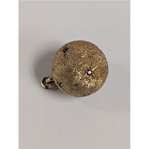 10k Gold Ball Shape Pendant Diamond Cut Hammered Finish