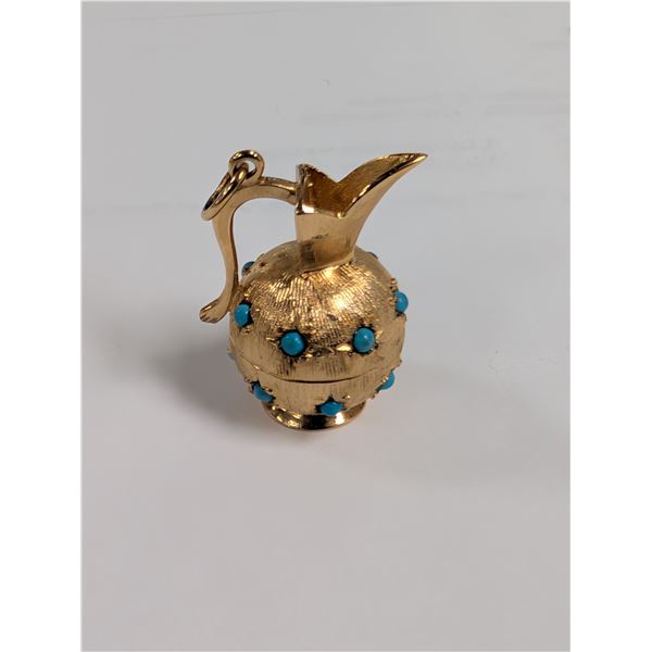 10k Yellow Gold Pitcher Pendant with Turquoise Stones