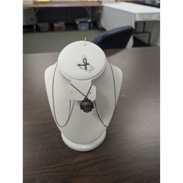 Sterling Jesus Pendant and Chain w/ Egyptian Cross Ring