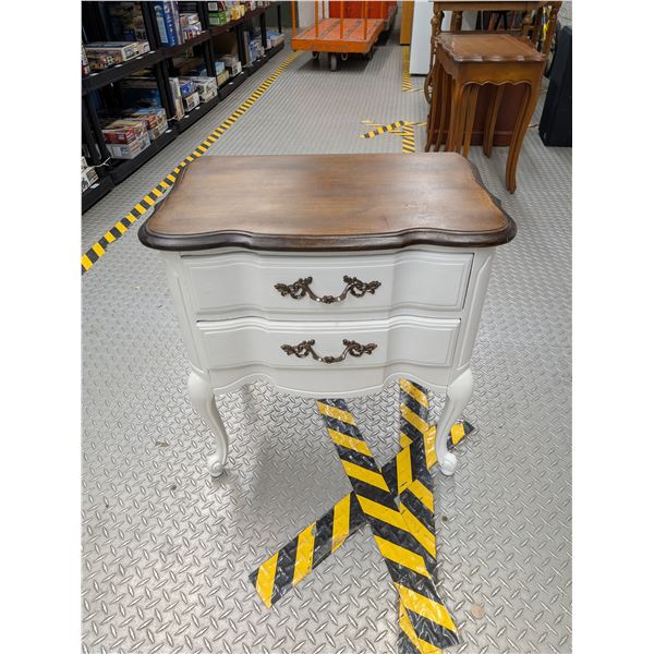 French Provincial Style Painted White Wooden Side Table 2 Drawer