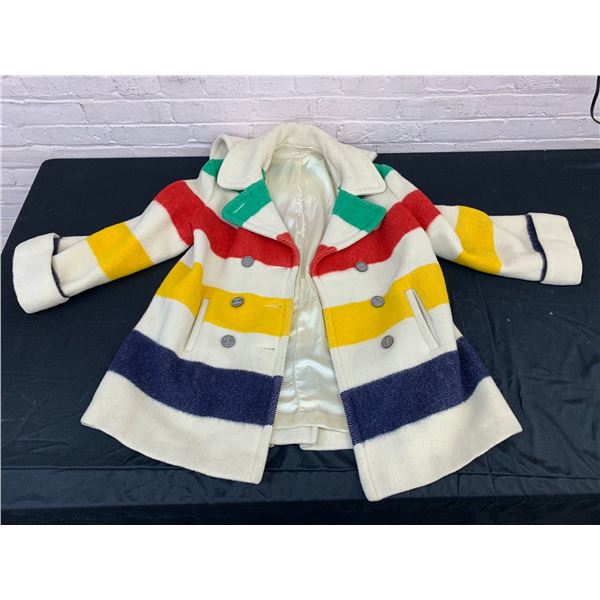Vintage Hudson Bay Size L Candy Stripe Button-Up Jacket with Hood