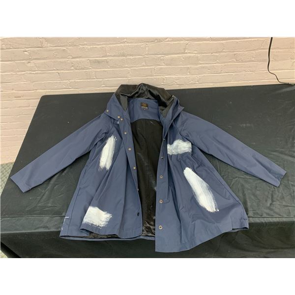 Lennard Taylor Size L Blue and Black Rain Jacket Button-Up Windbreaker
