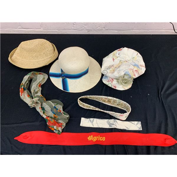 Lot of 3 Womens Summer Hats, Straw Hat, Scarf, Headband