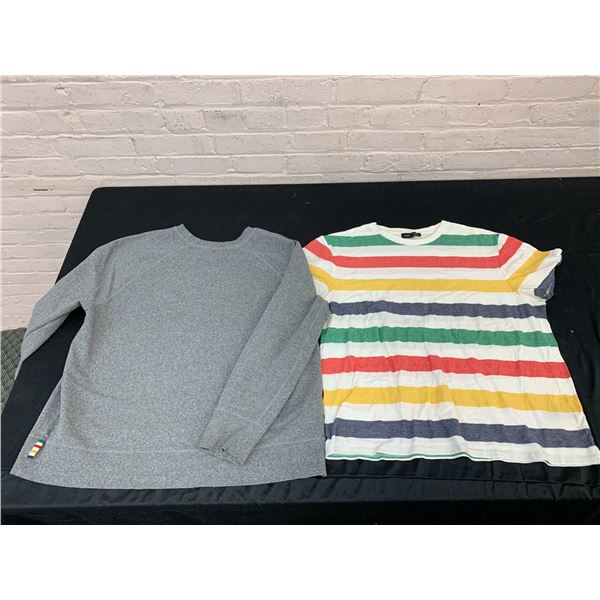 Lot of 2 Hudson Bay Company T-Shirt  and Grey Pullover Sweater (both with Candystripe)