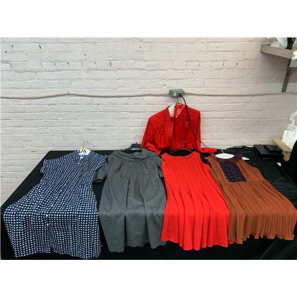 Lot of 4 Vintage Dresses and Vintage Red Blazer, Adrienne Vittadini Sizes 10-14 L-XL