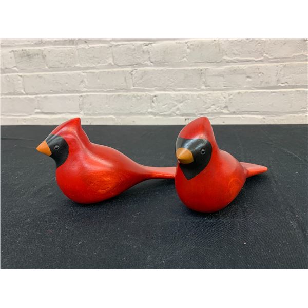 Pair of Wooden Carved Red Cardinals by Jim Harkness