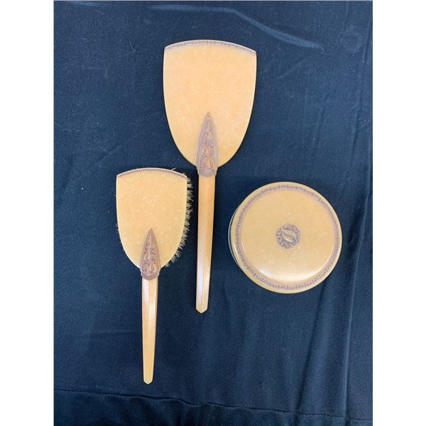 Vintage Bakelite? Vanity Set Jar, Brush and Hand Mirror