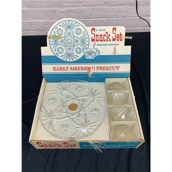 Anchor Hocking Snack Set Early American Press Cut Glass w Box