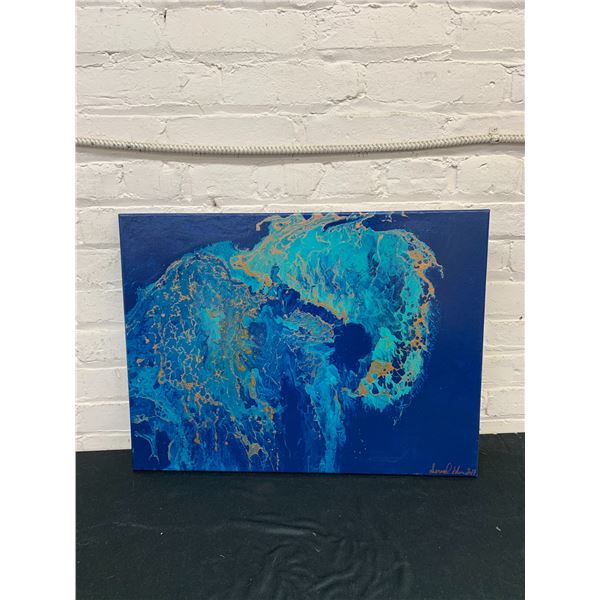 Original Artist Signed 2017 Acrylic Paint Pour Canvas Wall Art  2ft x 18"