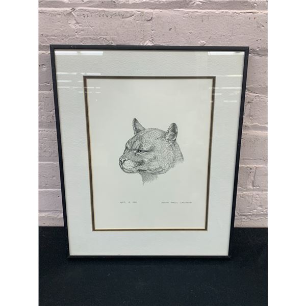 John Paul Lavand Original Ink Piece, Signed 1980, Big Cat