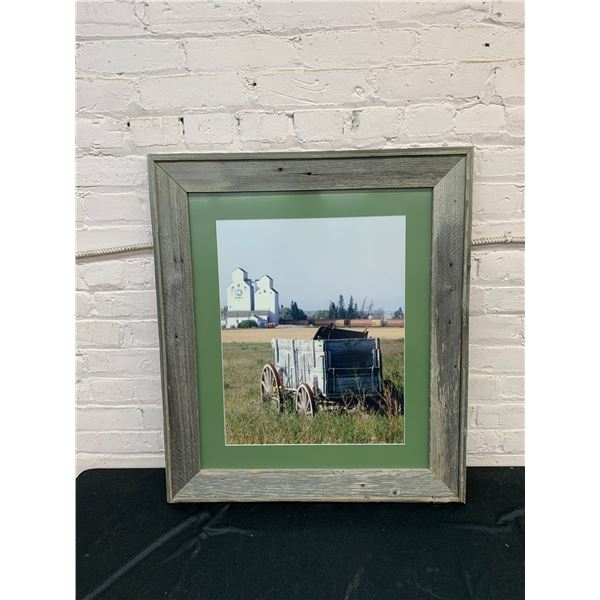 Large Framed Photograph, Prairie Farmland Brandon MB  25" x 30" Vintage Salvaged Wooden Frame