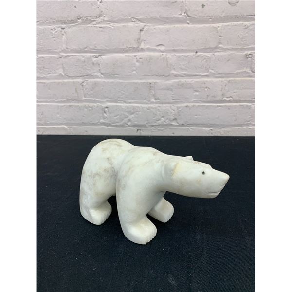 Soapstone Artist Signed Polar Bear Figurine *chipped ear* 8"