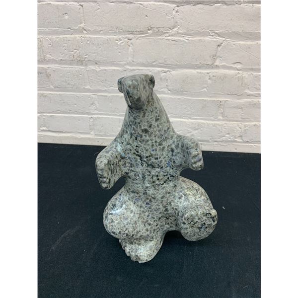 Artist Signed Carved Stone Serpentine? Bear Figurine 12.5" tall Inuit Art