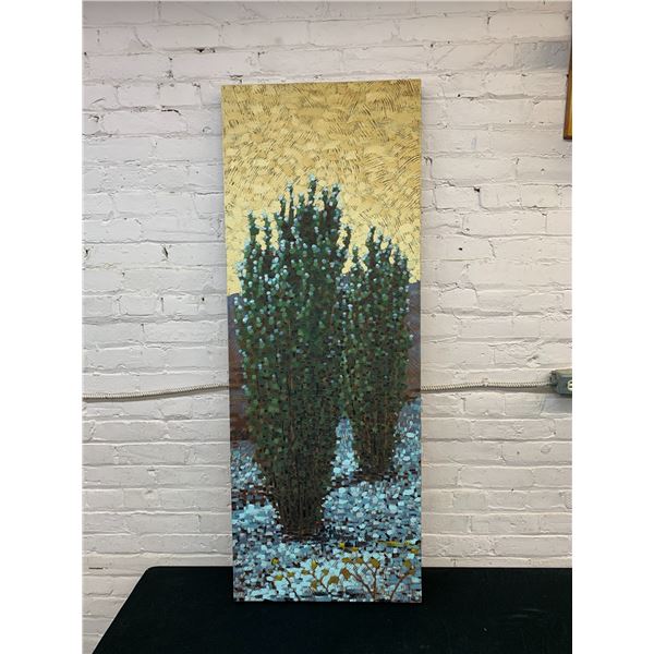 Original Canvas Painting Heavy Palette 20" x 54" Trees