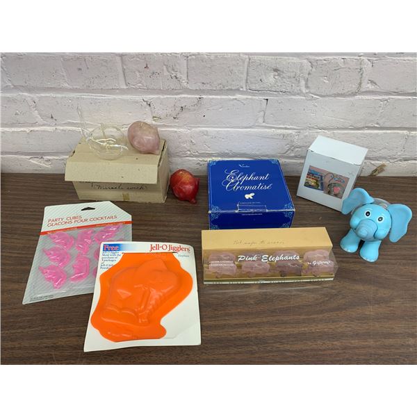Lot of Vintage Elephant Reading Light, Candles, Candy, Party Cubes, Jell-O Mold, etc