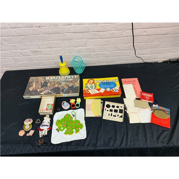 Lot of Vintage Kids / Baby Toys Rattlers, Kindergarten Set, Board Game, etc