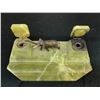 Image 4 : Solid Green Stone Ink Desktop Set with Bronze Elephant