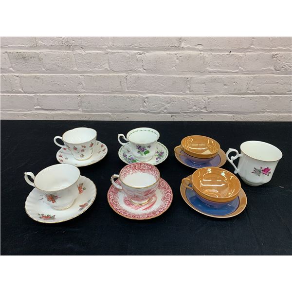 Lot of 6 Tea Cups and Saucers, 1 Extra Tea Cup (3 are Royal Albert)