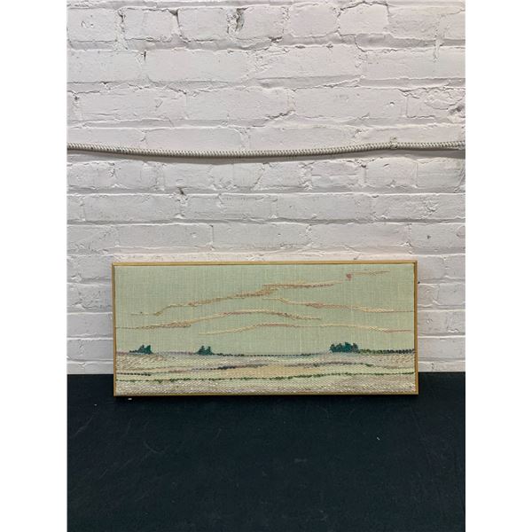 Swedish Inlay on Linen Wall Art, Artist Signed 27" x 12" Elaine Rounds