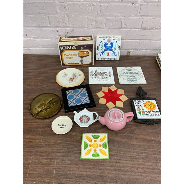 Lot of Misc Trivets, Kitchen, Decorative Tiles, Hand Mixer
