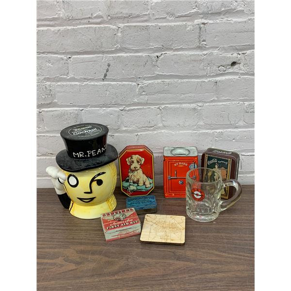 8pcs Advertising, Tins, Mr Peanut, etc