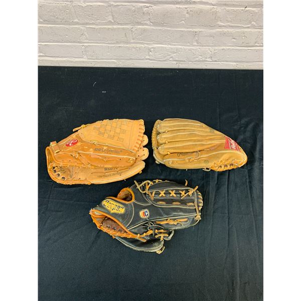 Lot of 3 Vintage Rawlings and Cooper Baseball Mitts