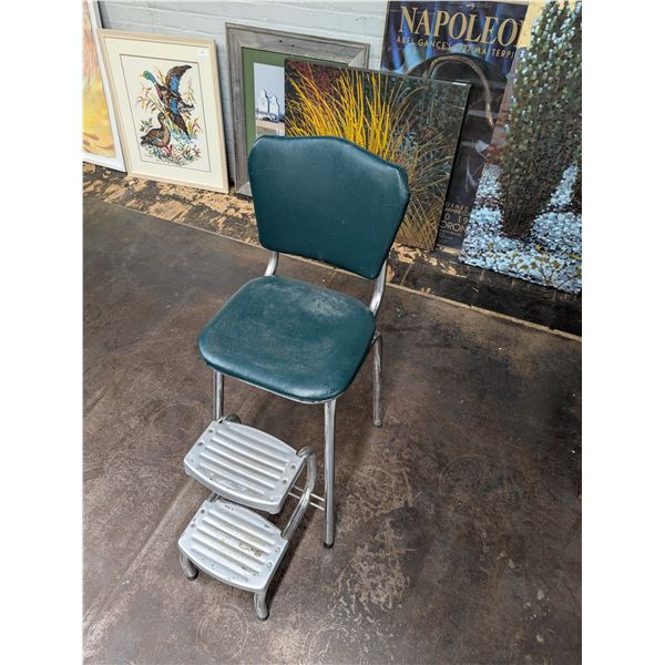 Vintage Mid Century Step Stool Kitchen Chair Chrome Legs