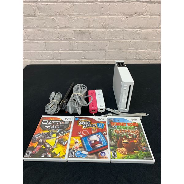 Nintendo Wii Console Bundle System, 3 Games, Cables, Wii Motes